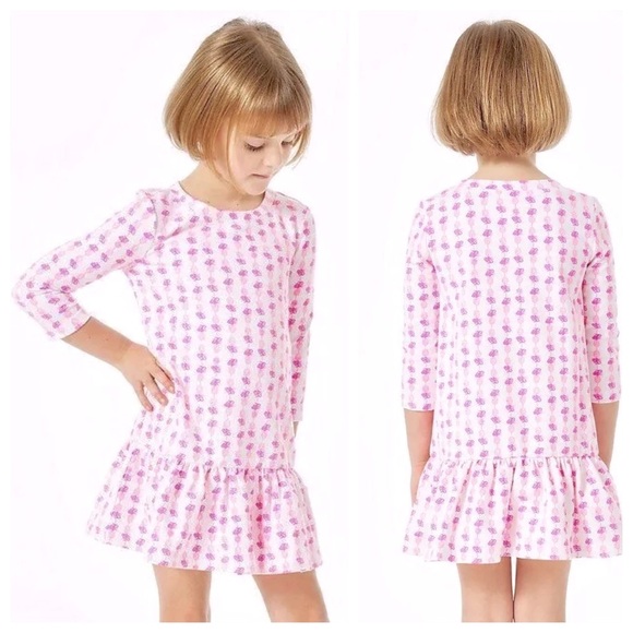 NEW Lilly Pulitzer GIRLS KIM DRESS Pink Topaz Fineapple White Large 8 10     24 - Picture 1 of 6